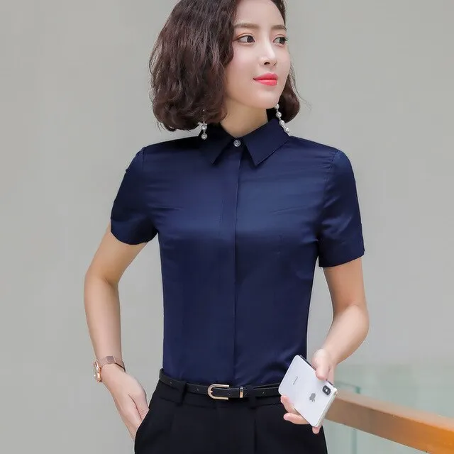 Professional Business Women Cotton Short Sleeve Slim Shirt