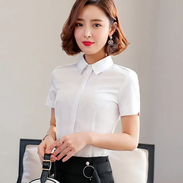 Professional Business Women Cotton Short Sleeve Slim Shirt