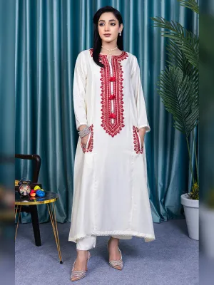 Rangz Embroidered Linen 2-Piece Pockets Suit - White (D01)