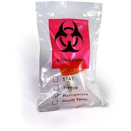 Reclosable Biohazard 3 Wall Specimen Bags. - 12 x 15 x 2 mil