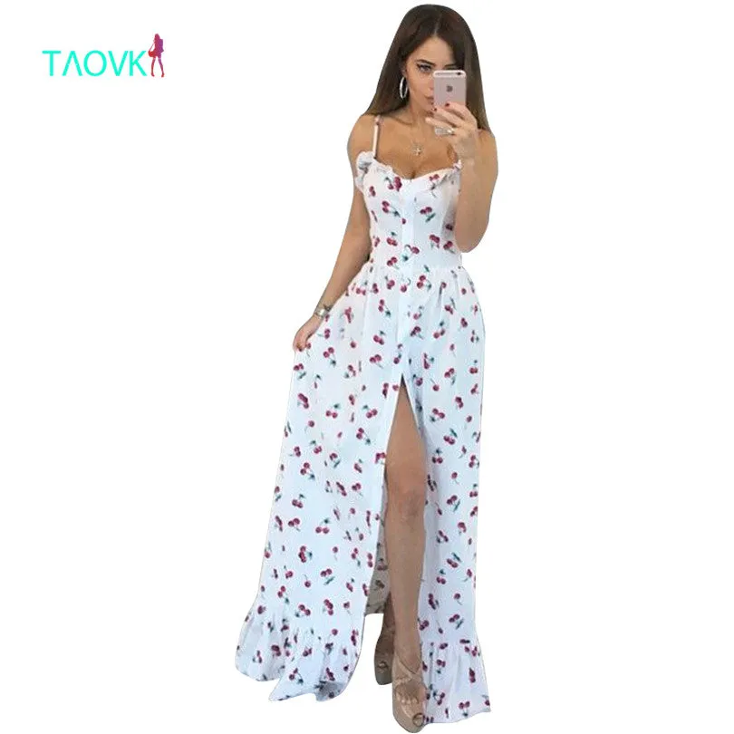 Russian famous TaoVK fashion  summer women long Cherry printing white empire strapless floor length dresses