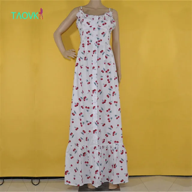 Russian famous TaoVK fashion  summer women long Cherry printing white empire strapless floor length dresses