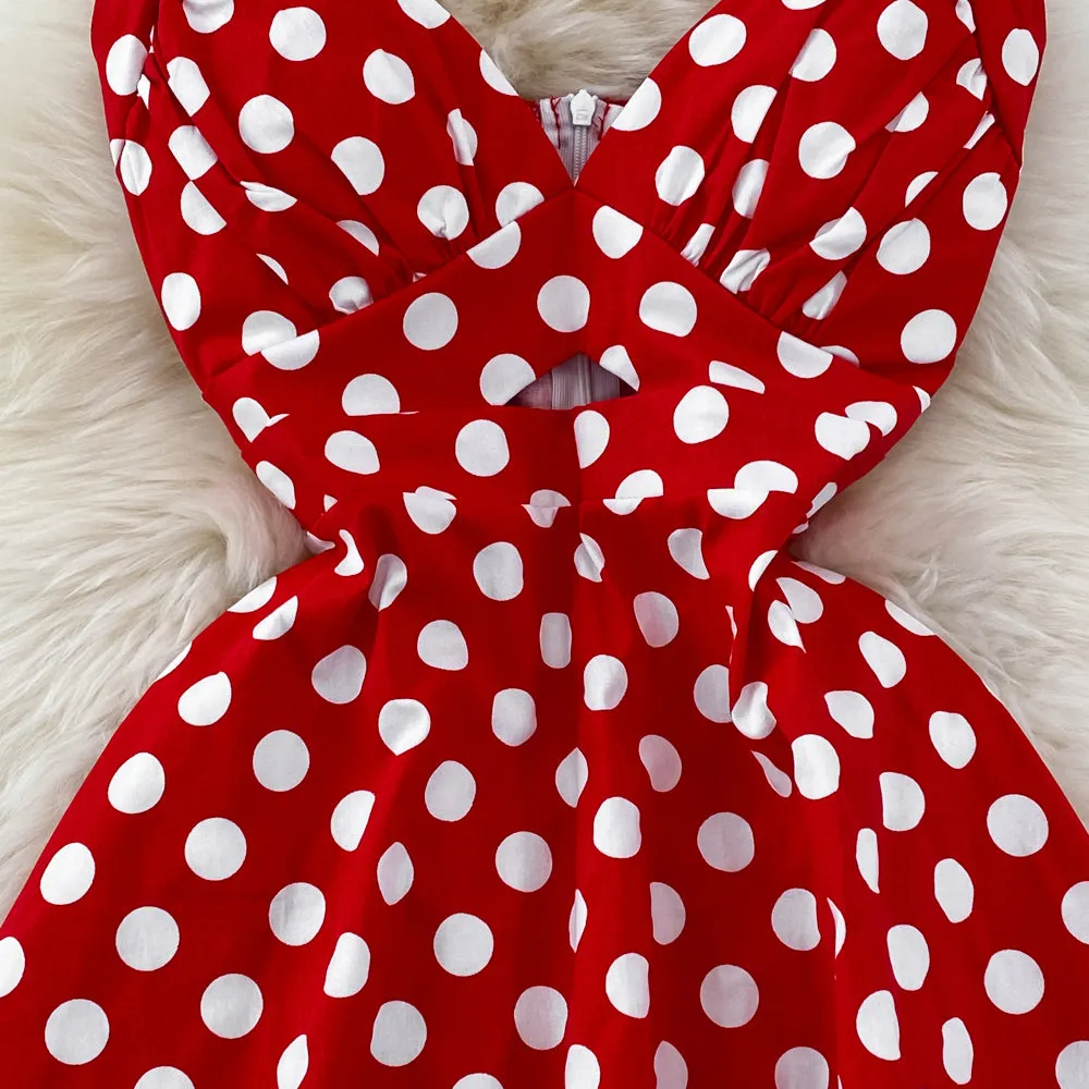 Sexy A-line v-neck polka-dot dress fashion dress    S308