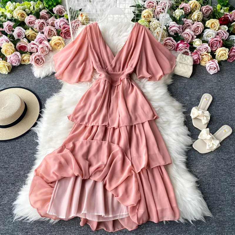 Sexy V-neck Backless Ruffle Dress     S4452