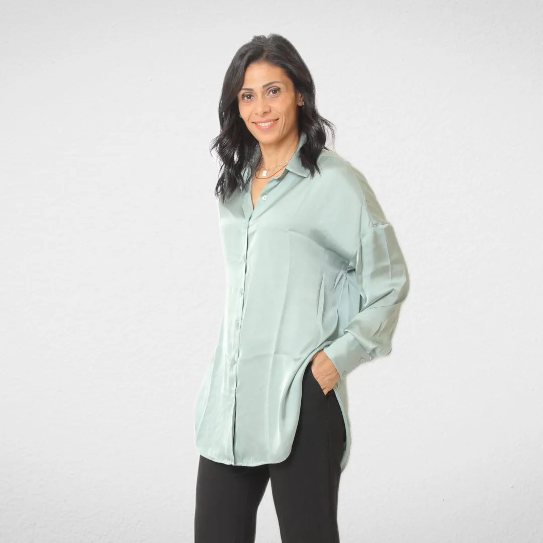 Shirt Satin - Women - Light Green