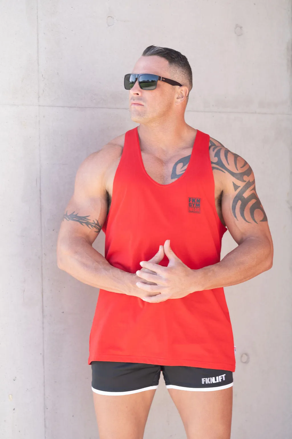 Shred Cuts | Men's Gym Stringer Singlet | Red