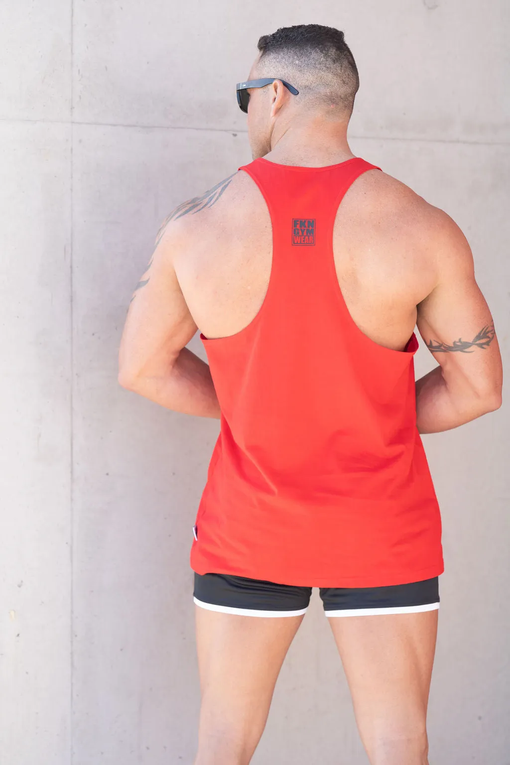 Shred Cuts | Men's Gym Stringer Singlet | Red