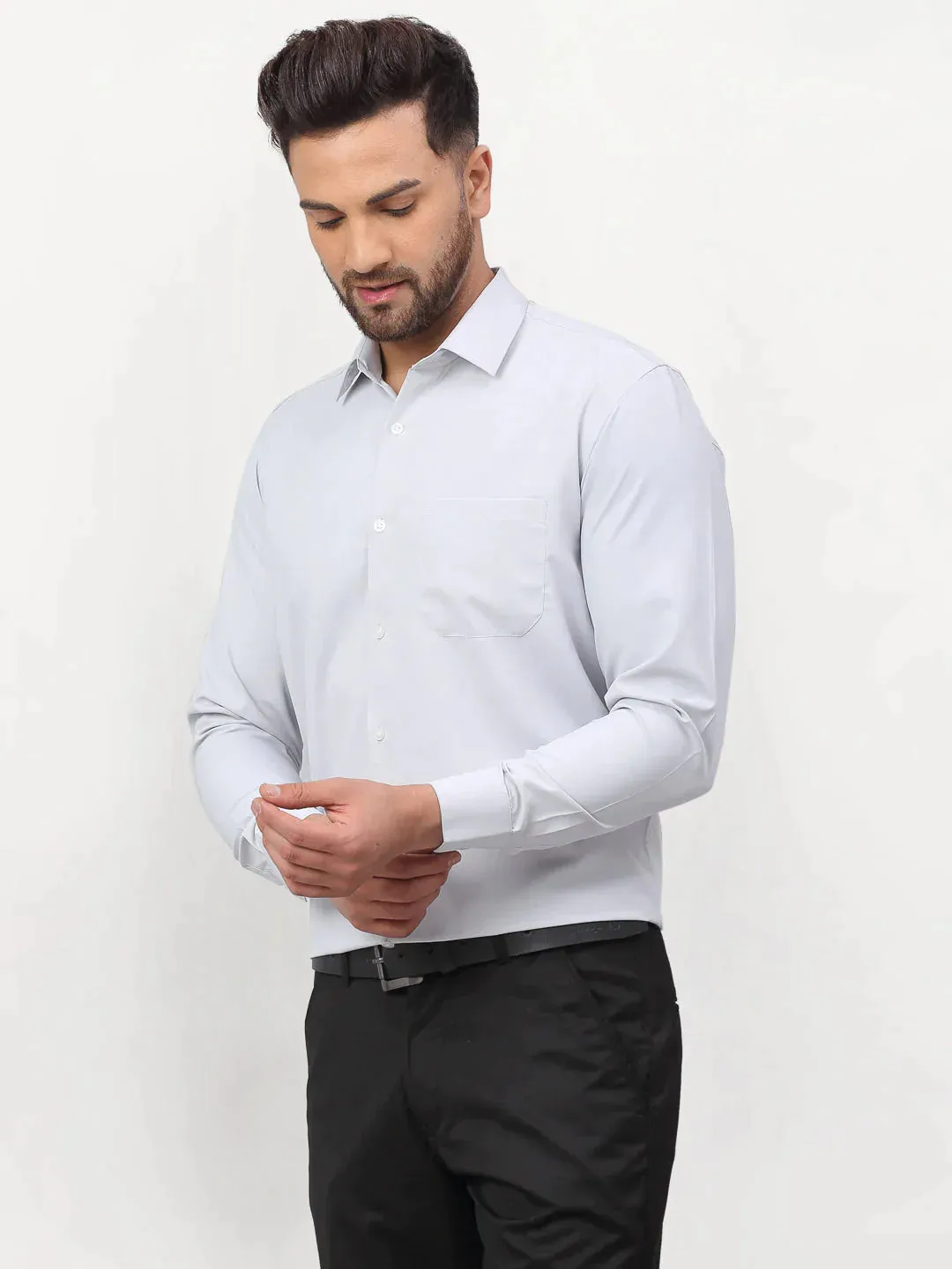 Silver Men'S Solid Formal Shirts