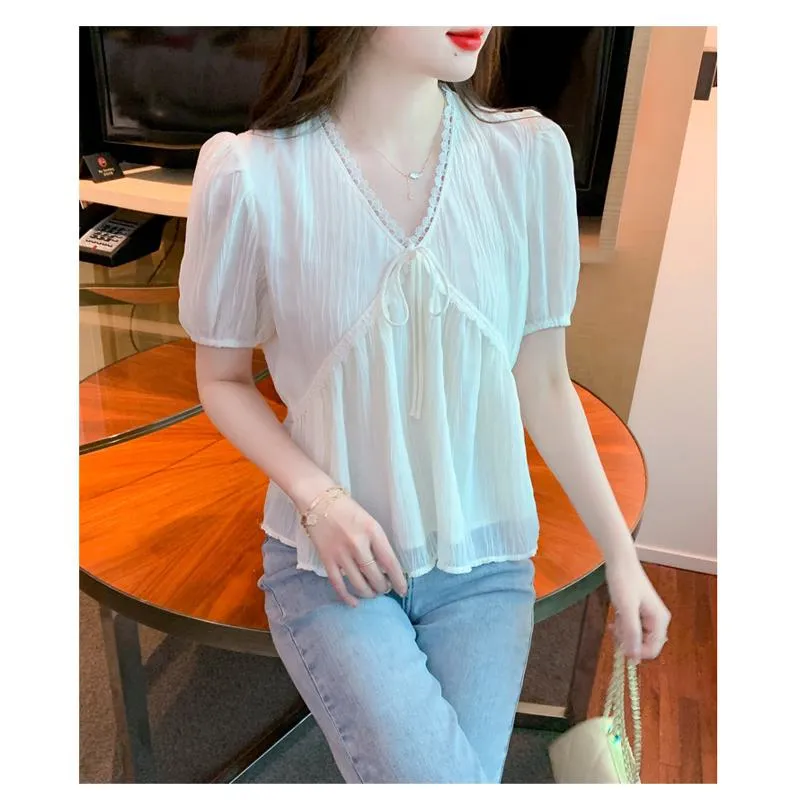 Slimming Loose Fit V-Neck Chiffon Blouse