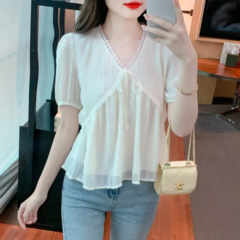 Slimming Loose Fit V-Neck Chiffon Blouse