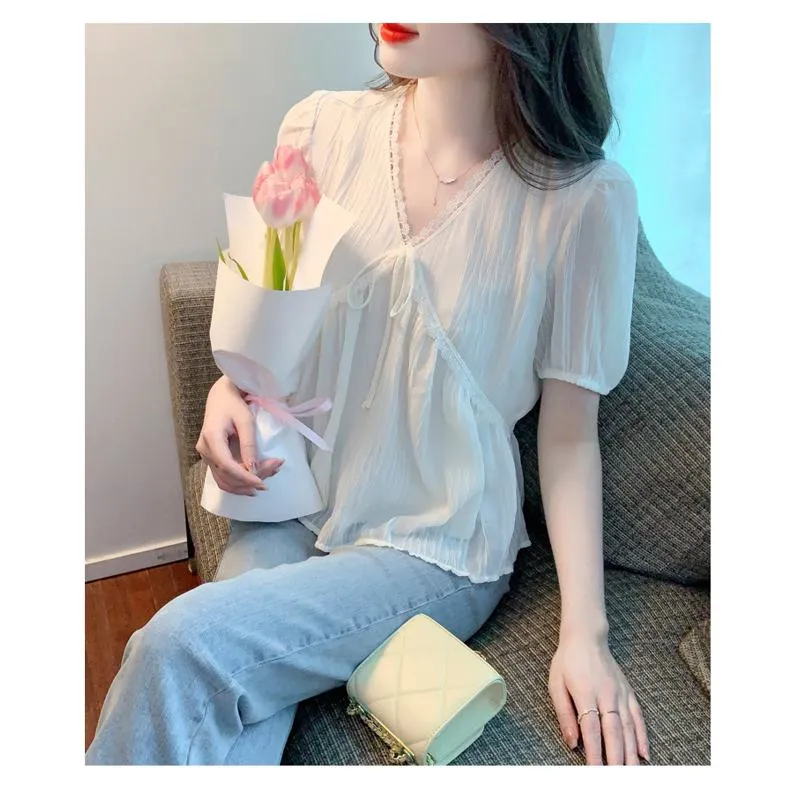 Slimming Loose Fit V-Neck Chiffon Blouse