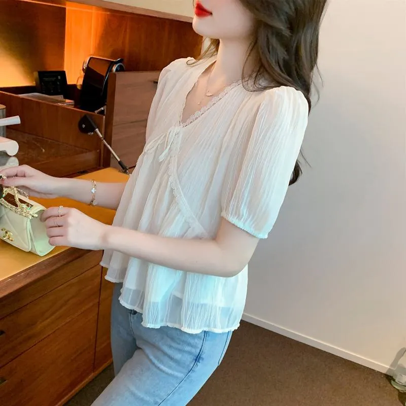 Slimming Loose Fit V-Neck Chiffon Blouse