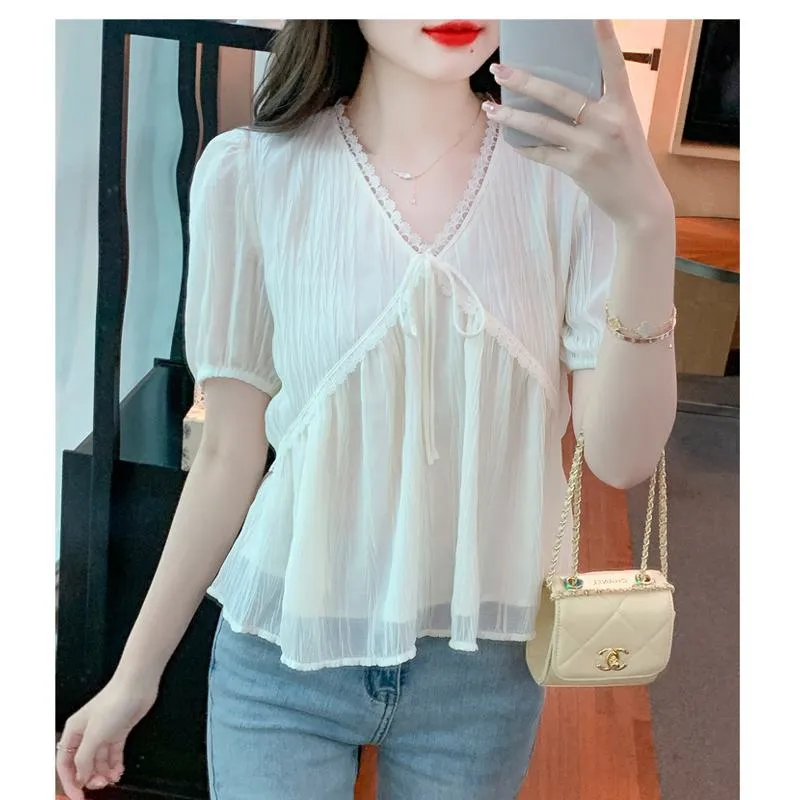 Slimming Loose Fit V-Neck Chiffon Blouse