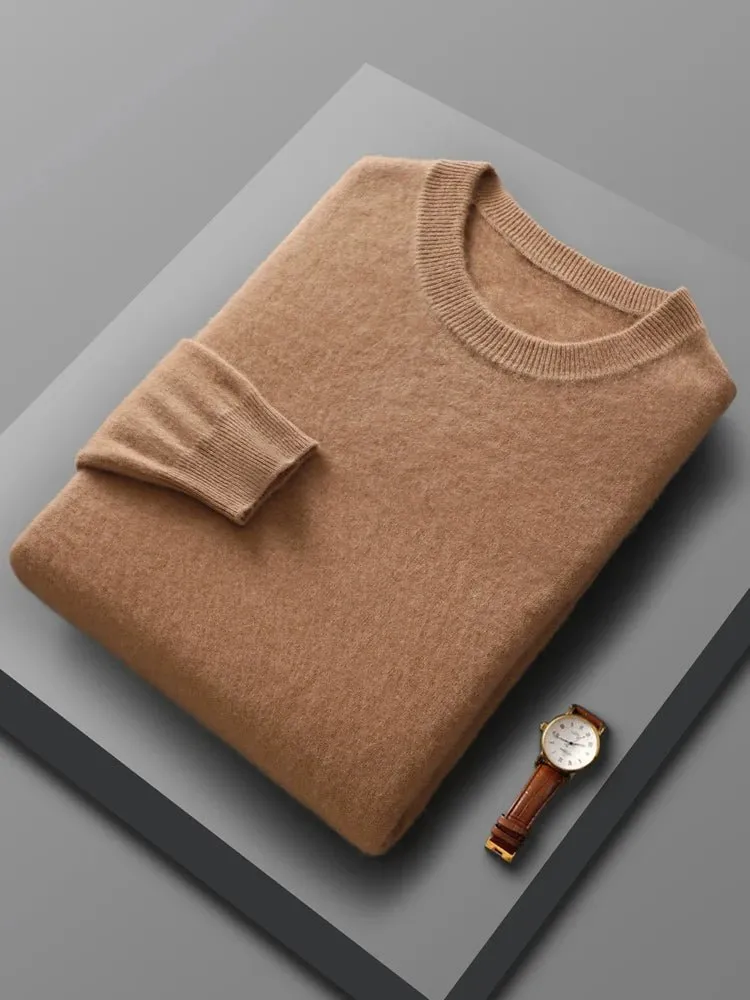 Spring Autumn 100% Pure Merino Wool Pullover Sweater Men O-neck Long-sleeve Cashmere Knitwear Female Clothing Grace