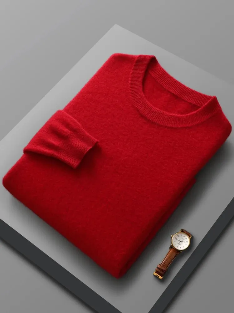 Spring Autumn 100% Pure Merino Wool Pullover Sweater Men O-neck Long-sleeve Cashmere Knitwear Female Clothing Grace