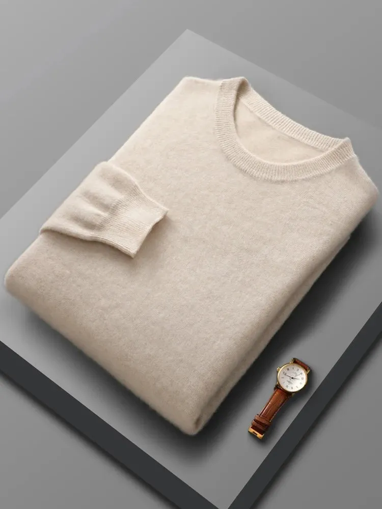 Spring Autumn 100% Pure Merino Wool Pullover Sweater Men O-neck Long-sleeve Cashmere Knitwear Female Clothing Grace