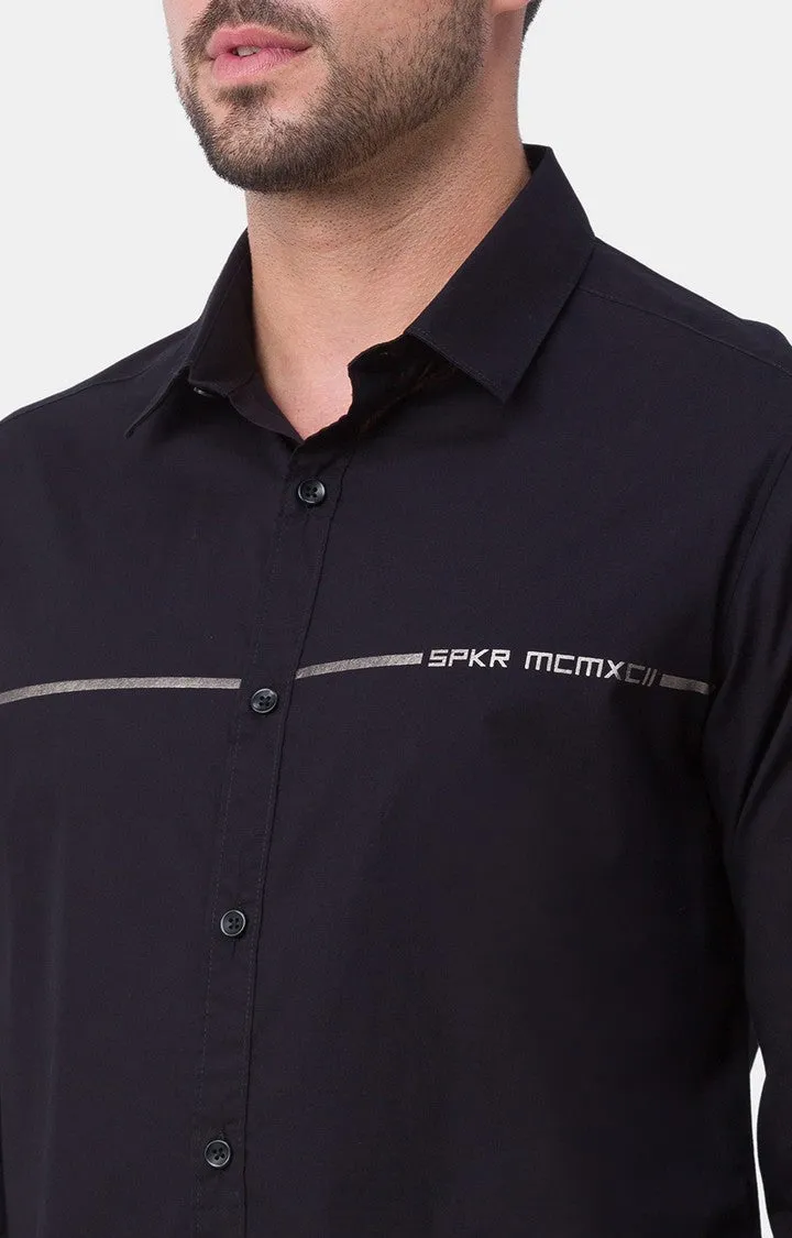 Spykar Black Cotton Full Sleeve Plain Shirt For Men