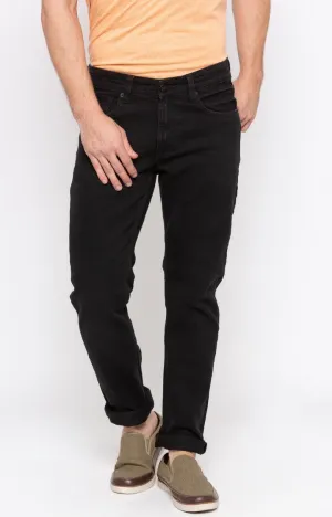 Spykar Black Cotton Regular Fit Narrow Regular Length Jeans For Men