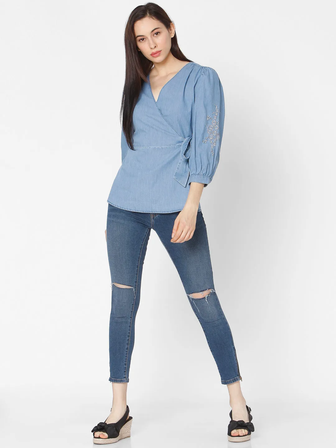 Spykar Blue Cotton Women Shirt