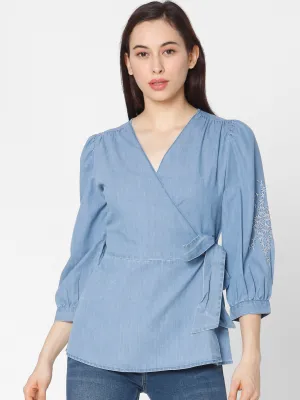 Spykar Blue Cotton Women Shirt