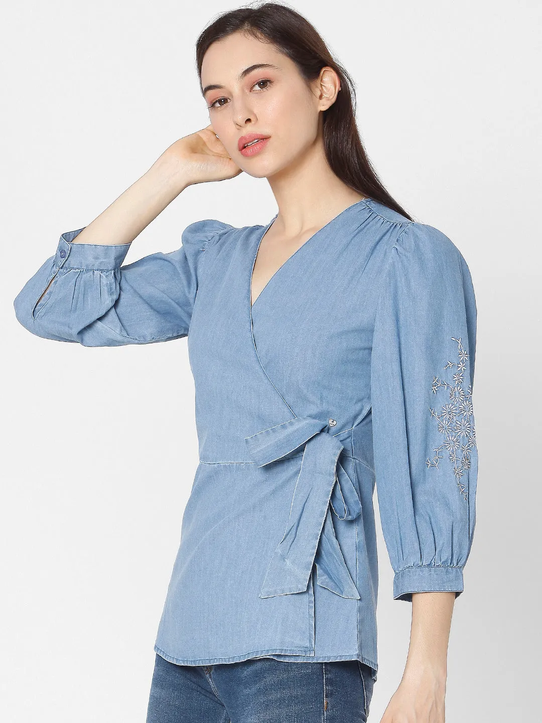 Spykar Blue Cotton Women Shirt