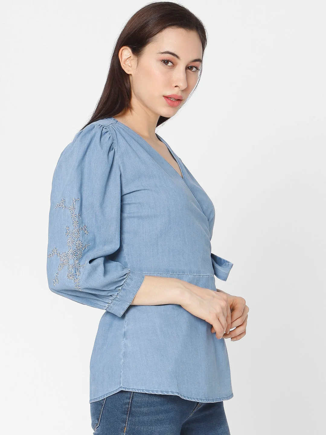 Spykar Blue Cotton Women Shirt