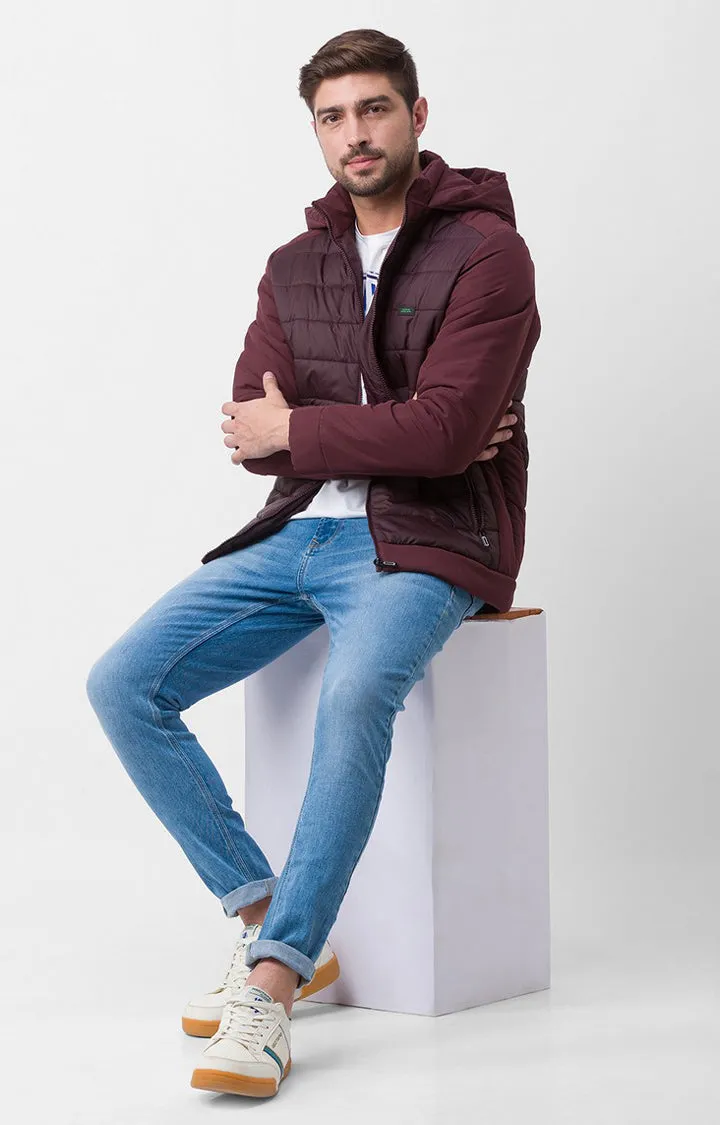 Spykar Dark Plum Polyester Full Sleeve Casual Jacket For Men