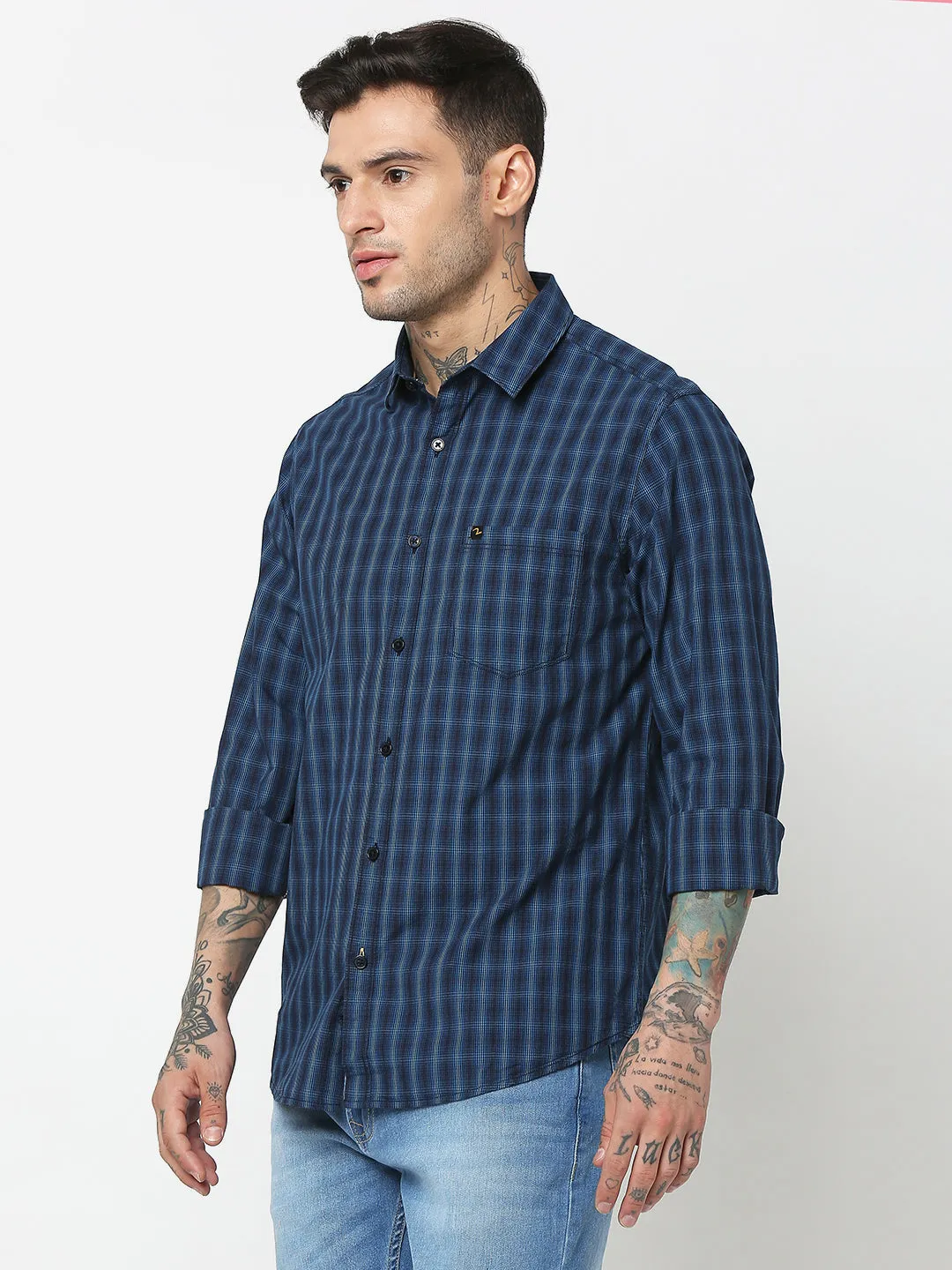 Spykar Men Black & Light Blue Cotton Slim Fit Checkered Shirts