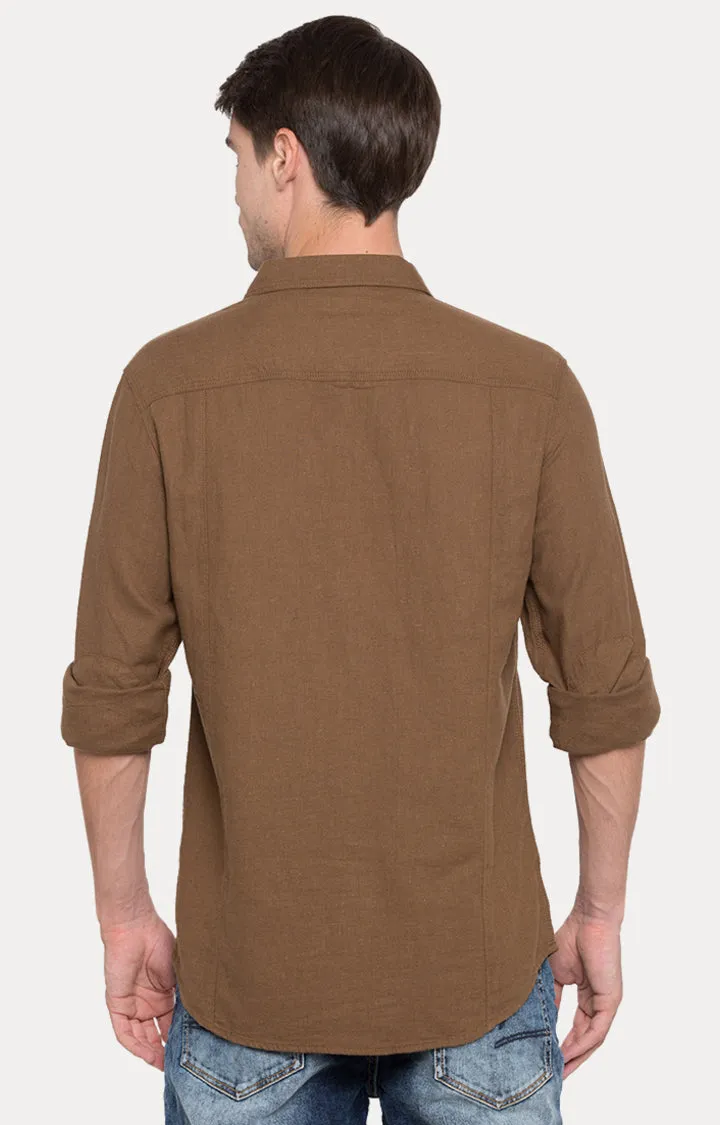 Spykar Men Brown Slim Fit Full Sleeve Casual Shirt