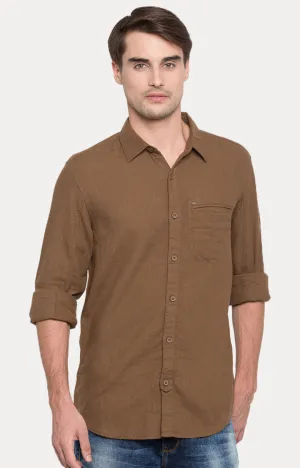 Spykar Men Brown Slim Fit Full Sleeve Casual Shirt