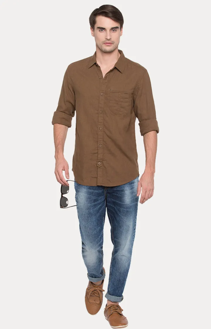 Spykar Men Brown Slim Fit Full Sleeve Casual Shirt