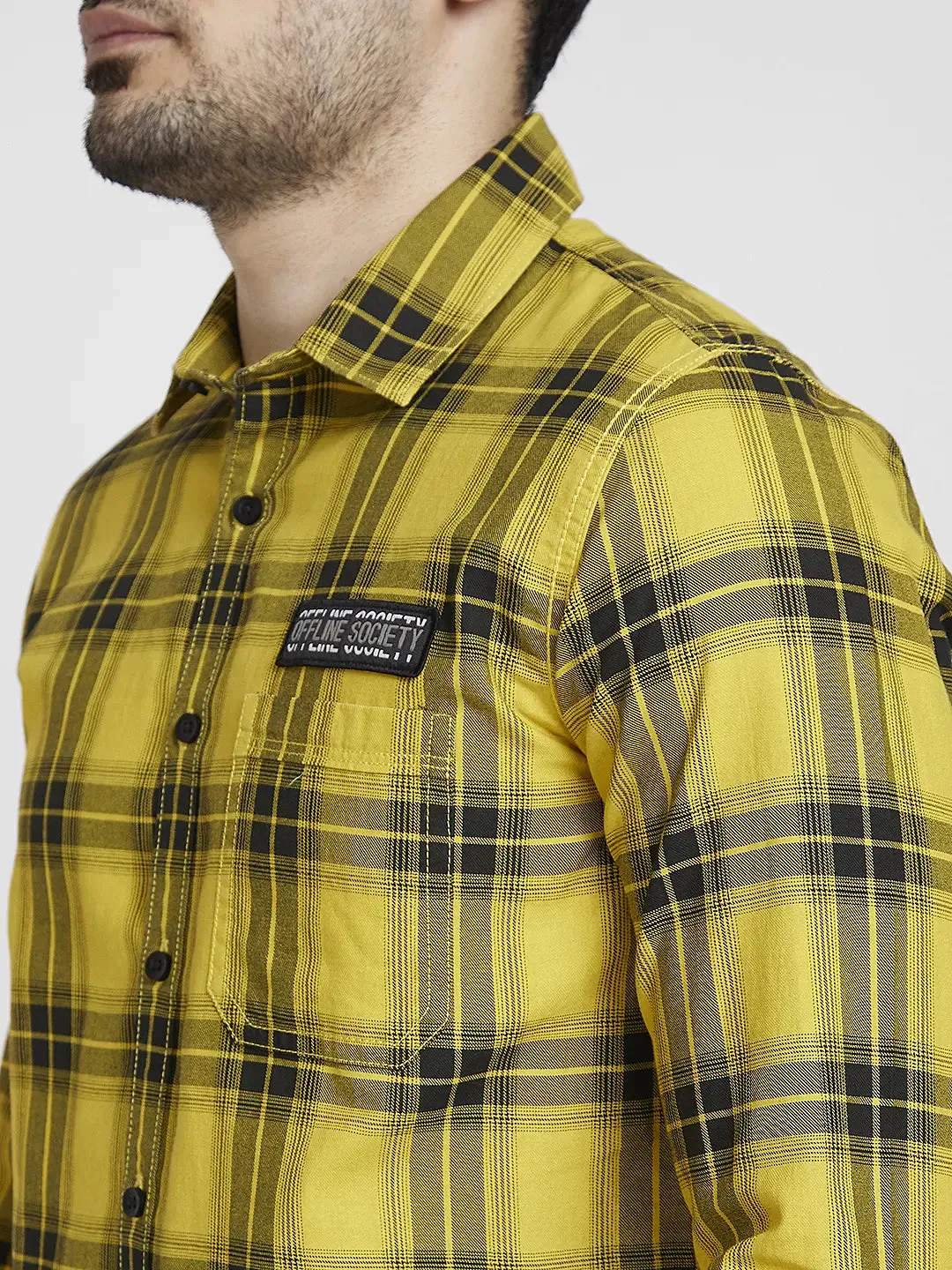 Spykar Men Sulphur Yellow Cotton Regular Slim Fit Full Sleeve Checkered Shirt