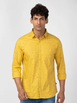 Spykar Men Sulphur Yellow Cotton Slim Fit Printed Shirt