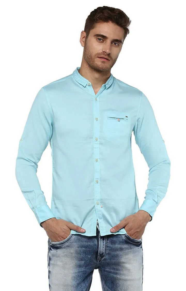 Spykar Men Turquoise Solid Slim Fit Casual Shirt