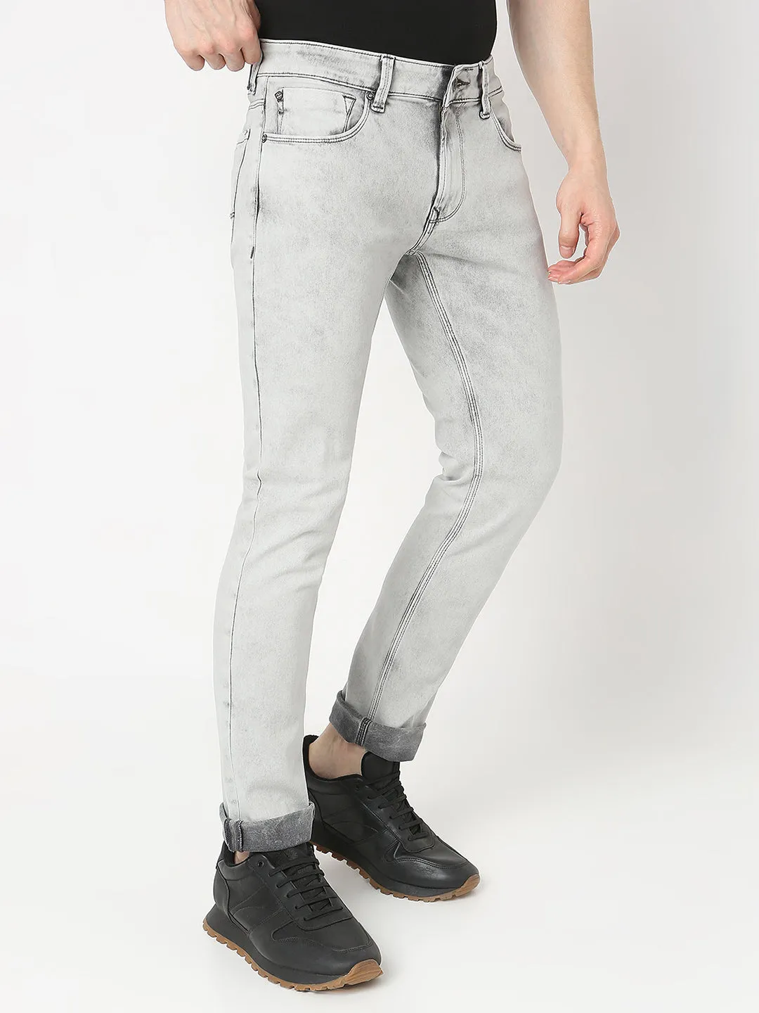 Spykar Mid Rise Regular Fit Light Grey Jeans for Women