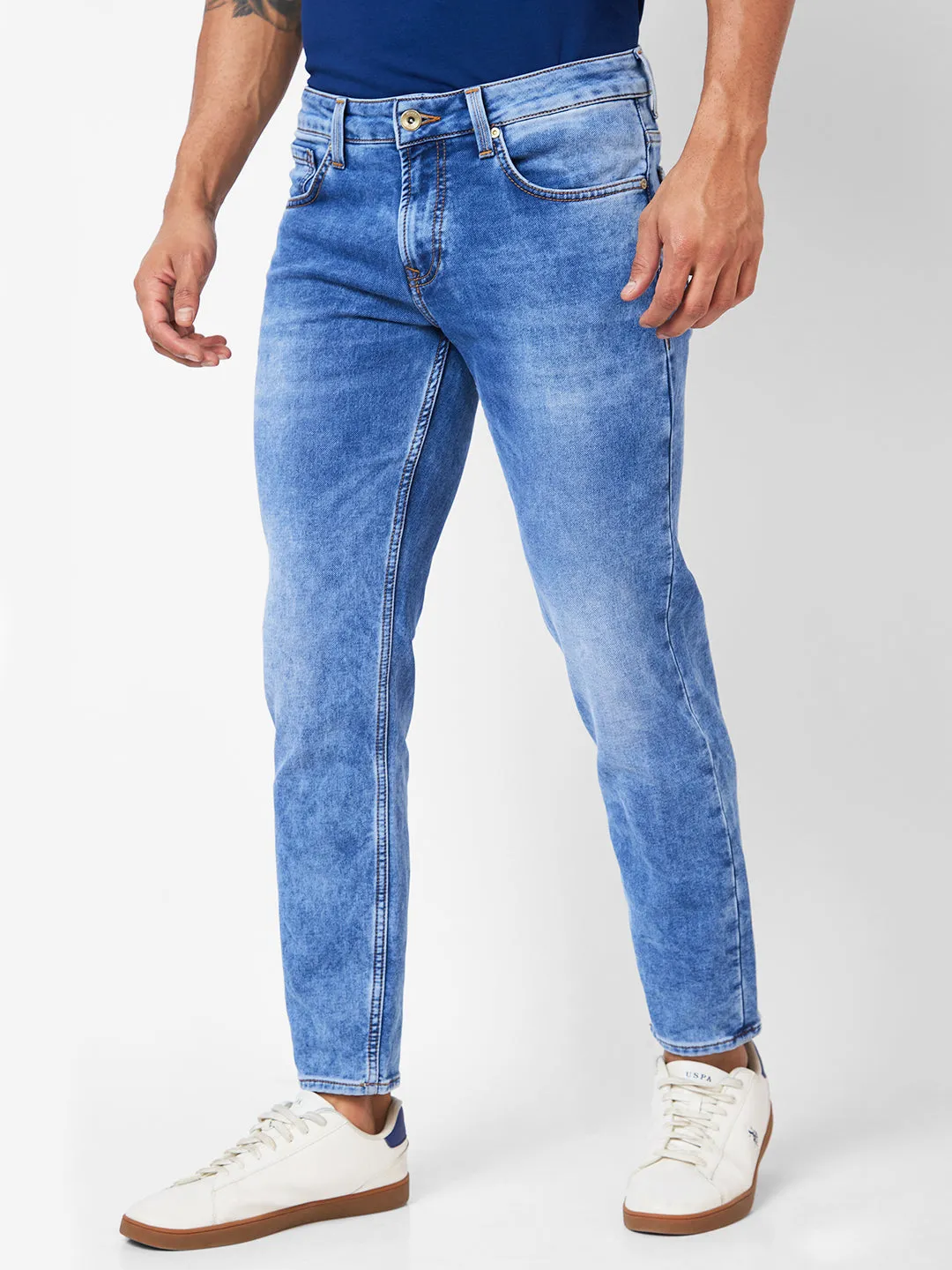 Spykar Mid-Rise Slim Fit Blue Jeans For Men