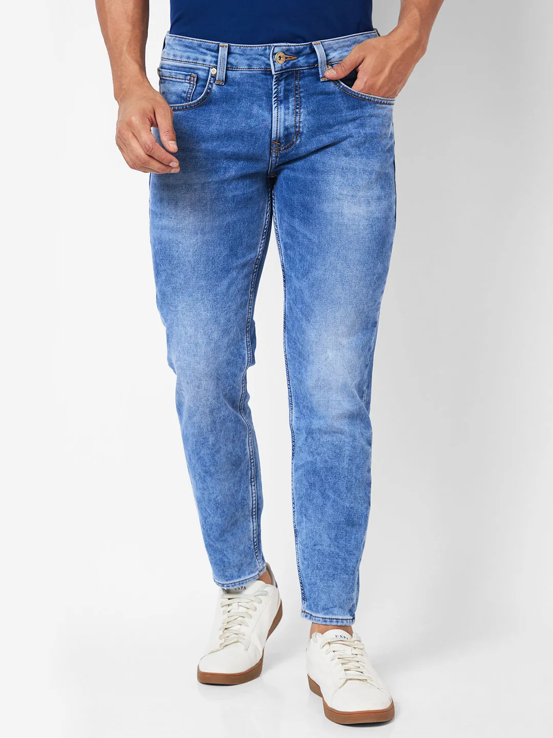 Spykar Mid-Rise Slim Fit Blue Jeans For Men