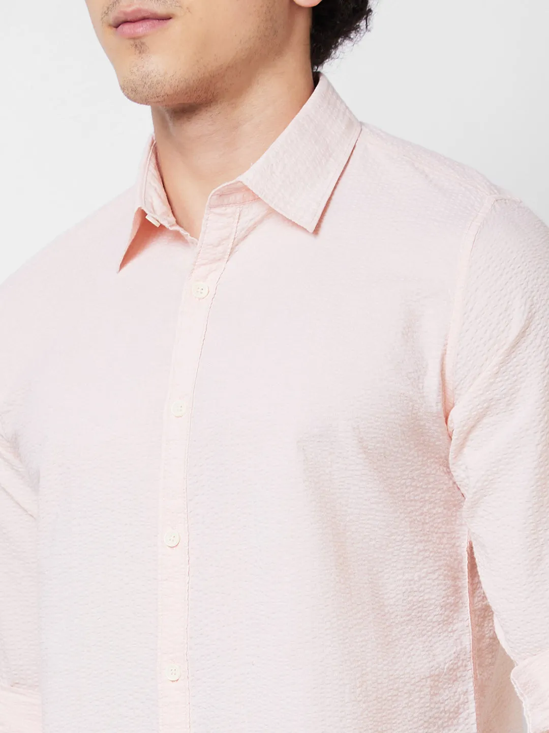 Spykar Peach SOLID FULL SLEEVE Shirt For Men