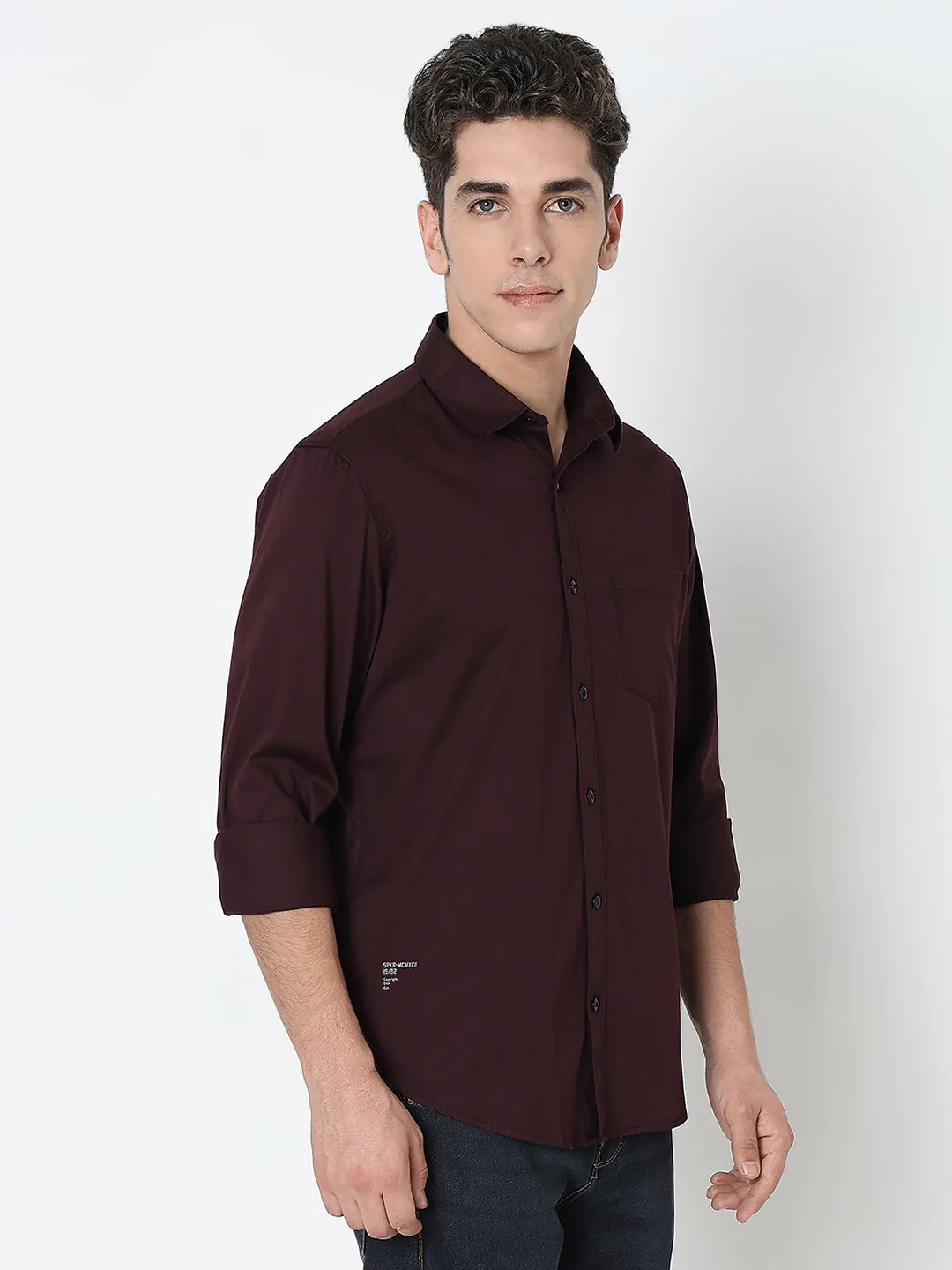 Spykar Red Slim Fit Full Sleeves Cotton Solid Shirt For Men