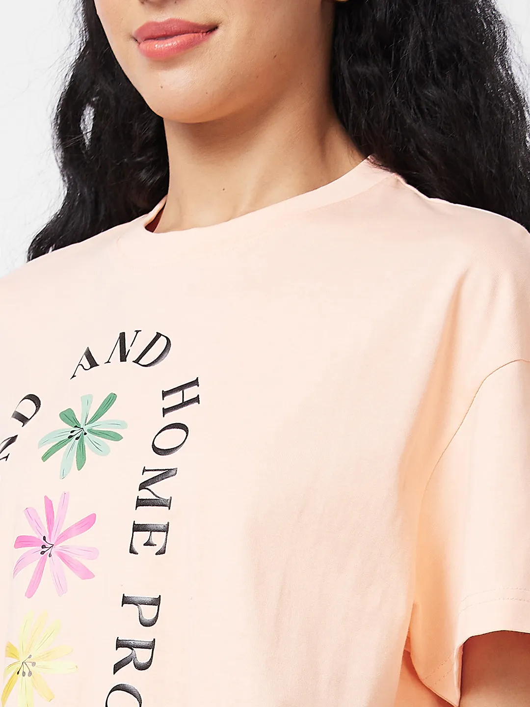 Spykar Round Neck Half Sleeves Peach T-shirt  For Women