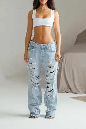 Street Style Washed Straight Leg Ripped Jeans