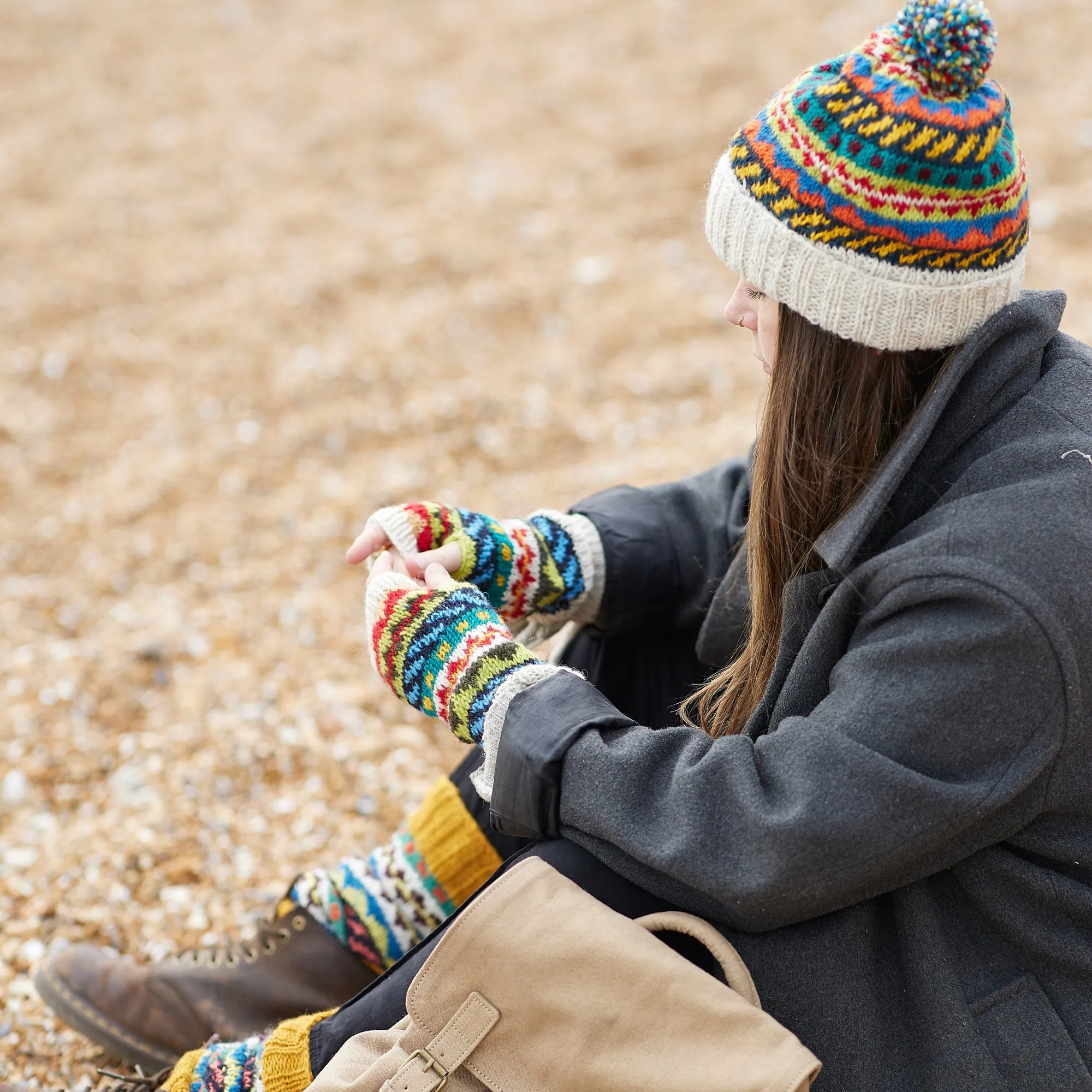 TAVAR Unisex Bobble Hat Fair Isle Lined Waste Wool