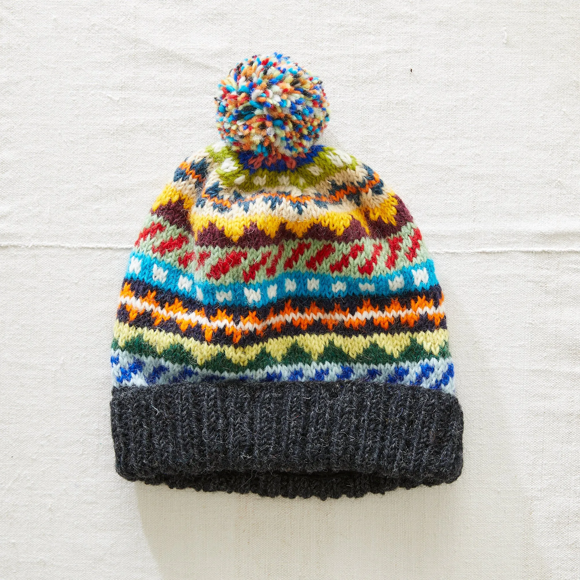 TAVAR Unisex Bobble Hat Fair Isle Lined Waste Wool