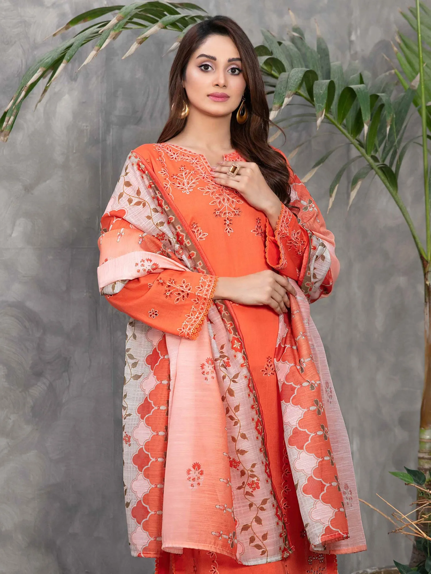 Tawakkal "Aarah" Orange Embroidered Lawn Suit (D2825)