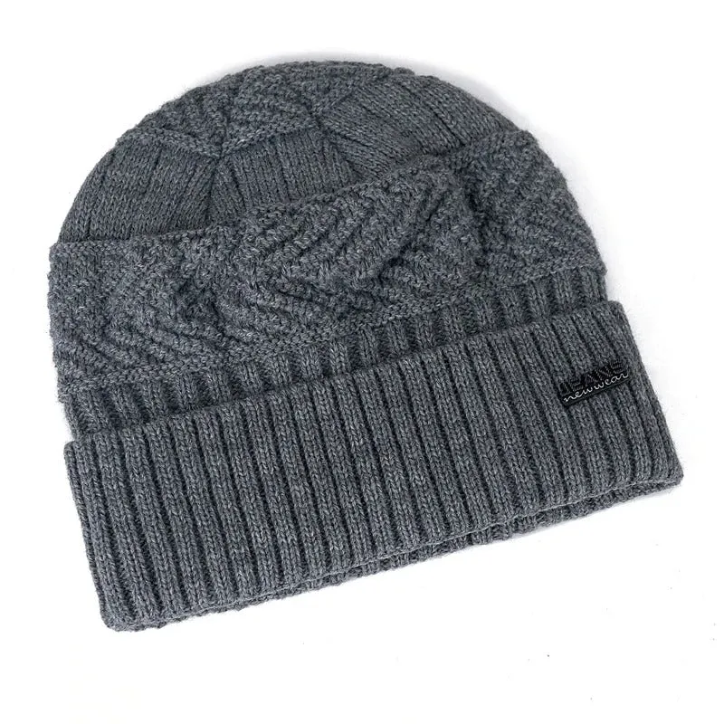 Unisex Fur Lined Outdoor Knitted Woolen Warm Winter Cap