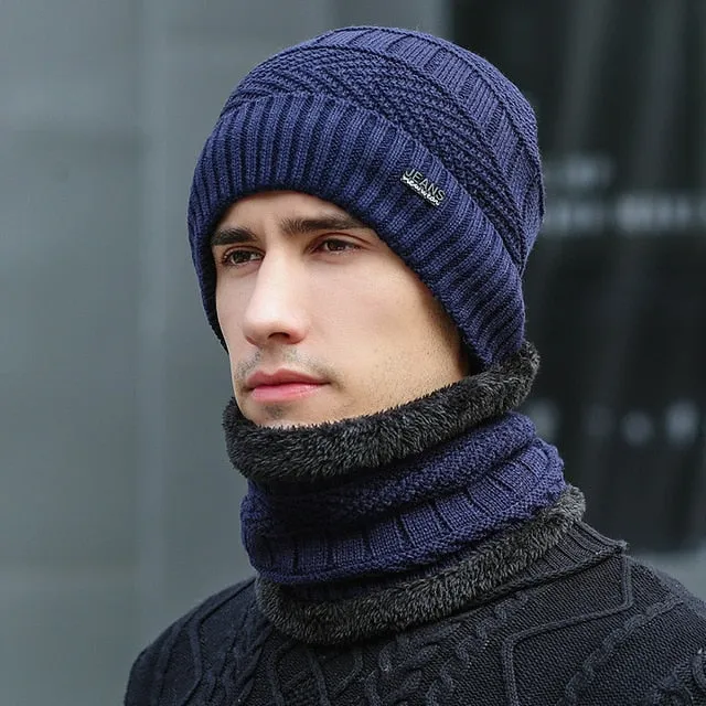 Unisex Fur Lined Outdoor Knitted Woolen Warm Winter Cap