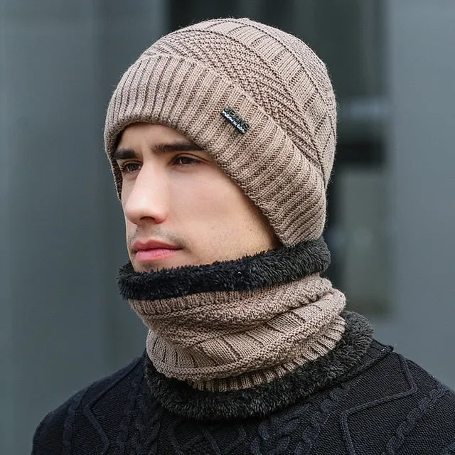 Unisex Fur Lined Outdoor Knitted Woolen Warm Winter Cap