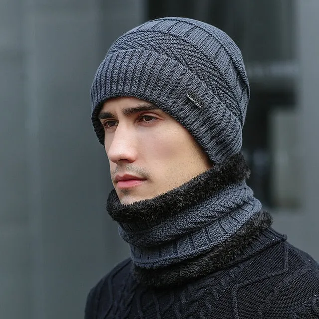 Unisex Fur Lined Outdoor Knitted Woolen Warm Winter Cap