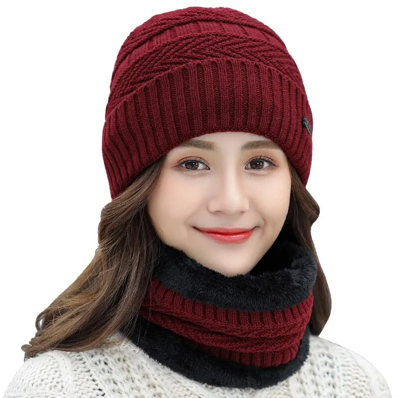 Unisex Fur Lined Outdoor Knitted Woolen Warm Winter Cap