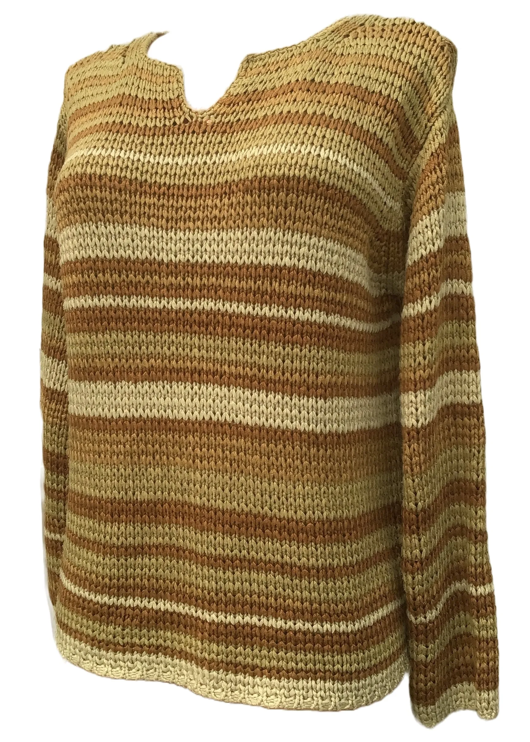 Vintage 80s Beige Striped Ribbon Knit Sweater